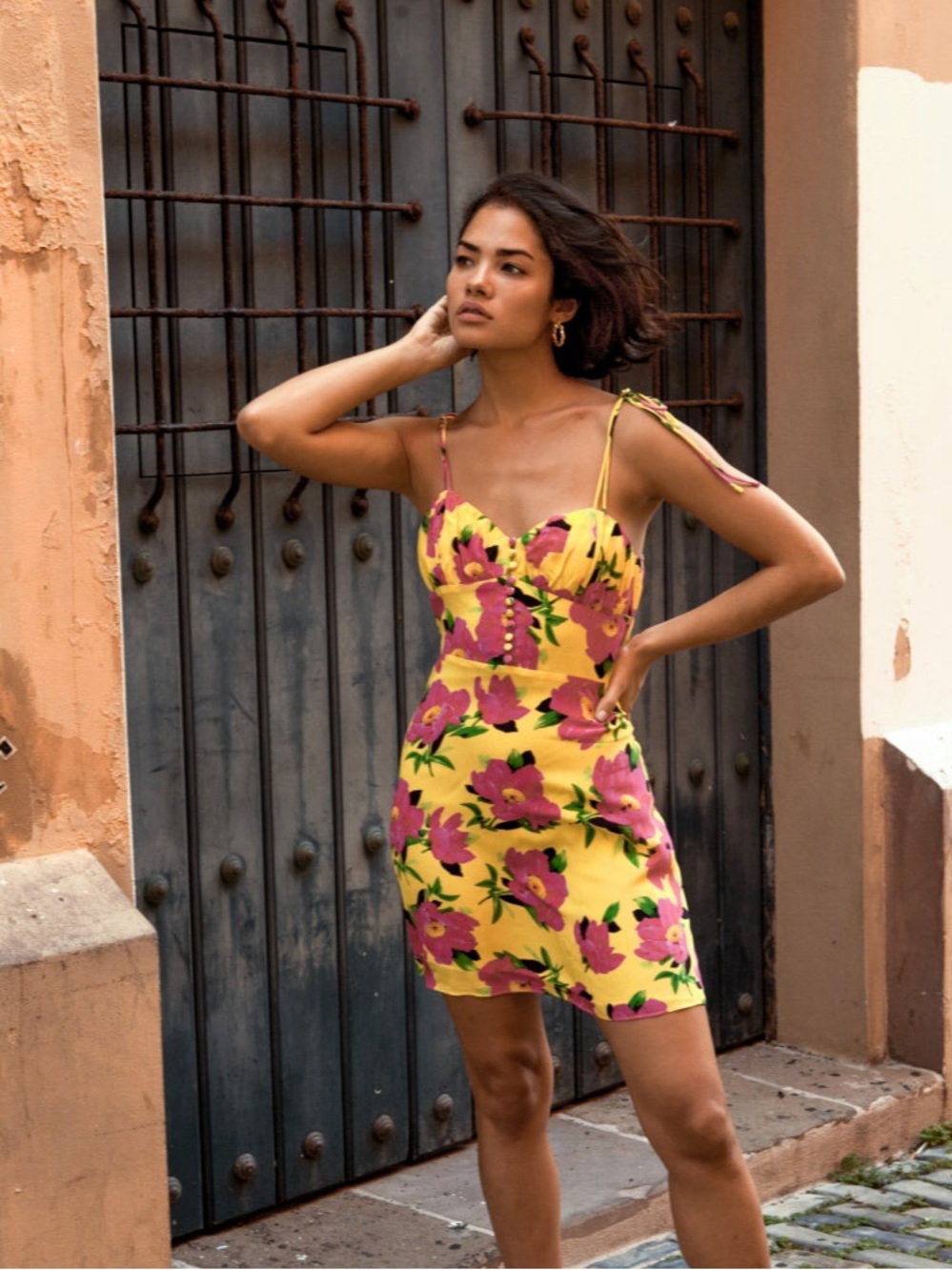 The Kooples 100% Silk Yellow Peony Floral Mini Dress Size 2